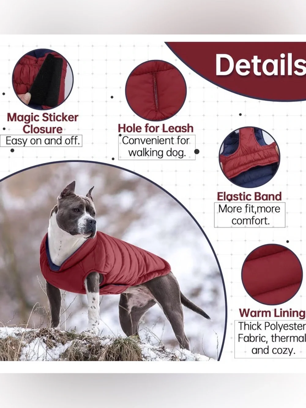 NWT Reversible XL Puffer Vest Dog Coat Water Windproof Dog Jacket Maroon Navy